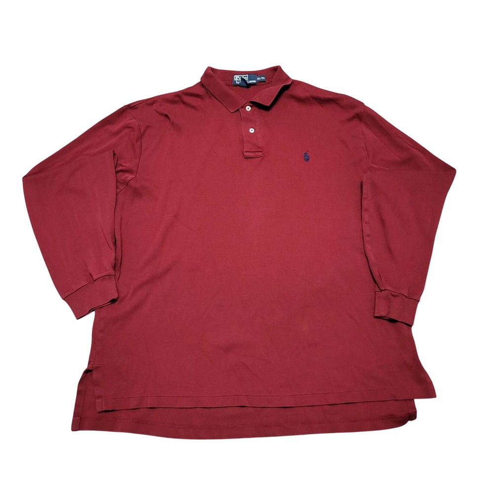 Polo Ralph Lauren Mens XL Long Sleeve Polo Shirt Burgundy Maroon Cotton 90s